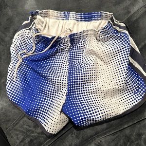 Nike white and blue dotted athletic running shorts